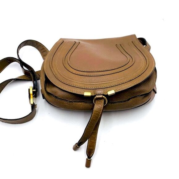 Auth Chloe Marcie Medium Tan Leather Crossbody Saddle Bag Good Preloved Bag - Picture 5 of 15